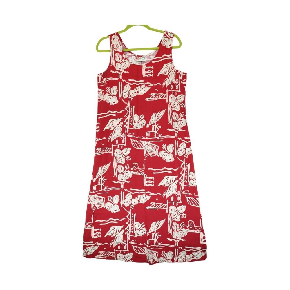 Vintage Hilo Hattie Hawaiian Original Dress‎ Sz Medium Red White Floral 90s Y2K